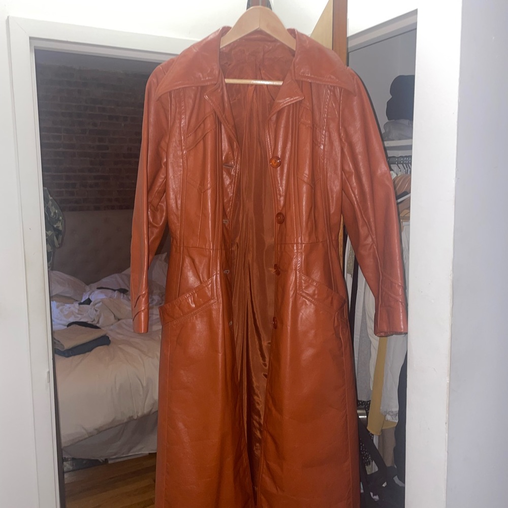 Women’s Vintage orange leather trench coat